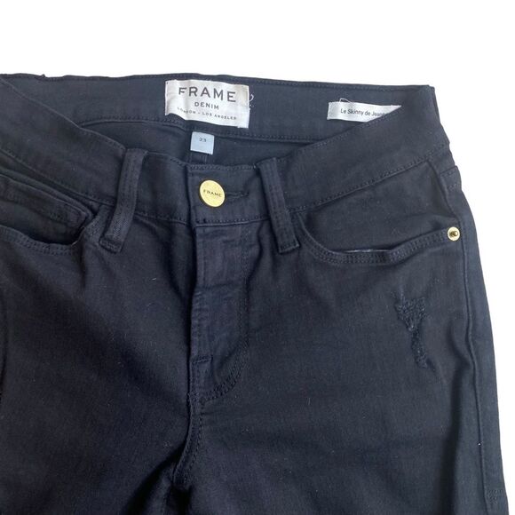 Frame‎ Le Skinny de Jeanne Distressed Black Skinny Jeans Size 23 - Picture 3 of 6